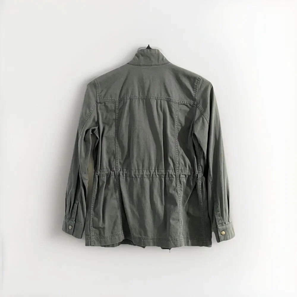 GAP Core Utility Jacket Military Anorak Full Zip Drawstring Waist Olive Green XS - Picture 4 of 15